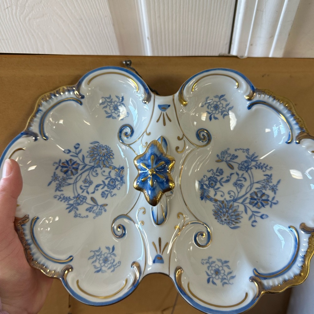 Blue and White Floral Ceramic Serving Dish